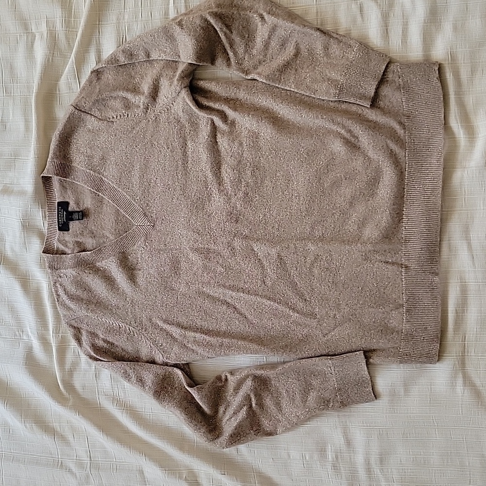 Charter club V neck cashmere sweater with gold shimmer